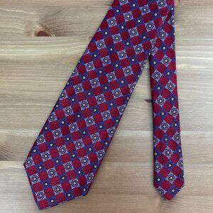 Vintage Robert Talbott Mens Silk Necktie Red Blue Check Luxury Designer USA